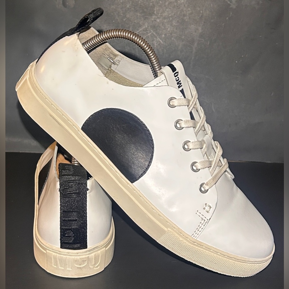 Alexander McQueen McQ "Chris" Dot White/Black Leather Low Top Shoes Men's US 11